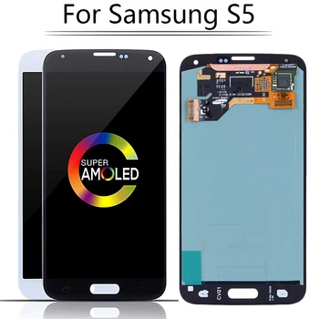  Süper AMOLED SAMSUNG LCD GALAXY S5 LCD Ekran dokunmatik ekranlı sayısallaştırıcı grup S5 i9600 G900F G900M G9001 Yedek