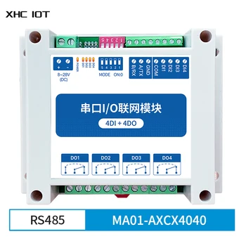  Kontrol Seri Port I / O RS485 Modbus RTU Raylı Kurulum 4DI + 4DO DC8~28V Ağ Veri Verici XHCIOT MA01-AXCX4040