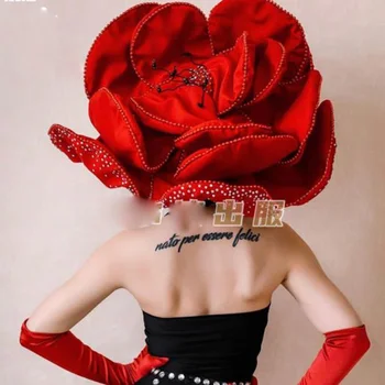  Sevgililer Günü kırmızı Gül Kostüm çiçek şapkalar Gece Kulübü bar parti kız kadın sahne dans giyim