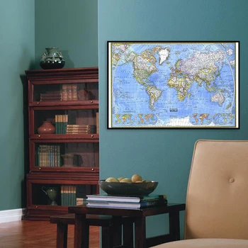  Sprey Dünya Haritası Klasik Tarzı Posterler ve Baskılar duvar sanatı tuval yağlıboya Oturma Odası Dekor ıçin Ev Dekor Çerçevesiz 90x60 cm