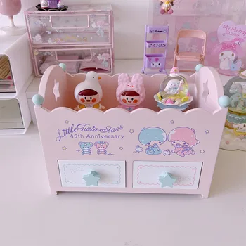  Sanrio İkizler Karikatür Beşik Şekli Masaüstü Ahşap Mücevher Kutusu Kozmetik Bitirme Depolama Dekorasyon Kız Kız Arkadaşı doğum günü hediyesi