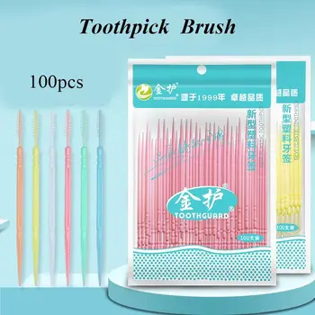  100 adet Plastik Kürdan Ince Diş Sopa Diş Ipi Çubuklar Interdental Fırça Temiz Diş Gıda Kalıntı Ağız Bakımı