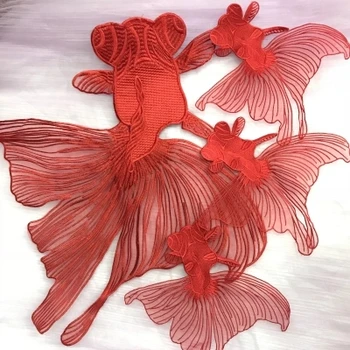  El yapımı kırmızı balık Giysileri Yamalar Boncuklu Motif Aplike Dikmek yama Dikiş Aksesuarları rozeti ayakkabı çantaları