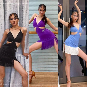  Kadınlar İçin seksi Latin Dans Elbise Backless Saçaklı Elbise Yetişkin Kadın Chacha Samba Tango Latin Dans Performansı Elbise DQS8078