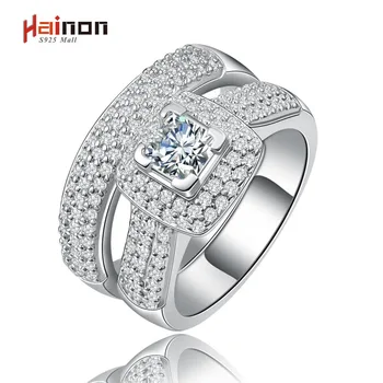  Hainon sıcak satış 20176 güzel mücevher kadın alyans setleri 2 adet tam Kübik Zirkon promise takı Gümüş Renk parmak yüzük