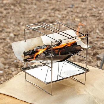  Açık taşınabilir kamp yangın raf Ultra hafif paslanmaz çelik katlanır barbekü ızgara şenlik ateşi soba odun sobası