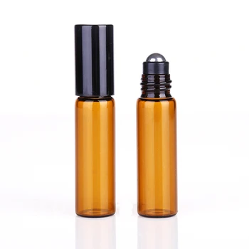  5 adet 5ml Boş Amber Cam uçucu yağ rolon şişe Şişeleri paslanmaz çelik metal bilye parfüm aromaterapi