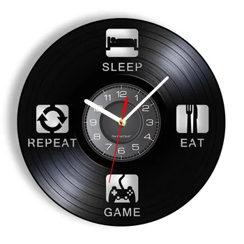  Uyku Yemek Oyunu Tekrar duvar saati Retro LP Kayıt Yaşam Tarzı Slogan LED Aydınlatmalı Modern Horologe Oyma Vinil Kayıt Sanat