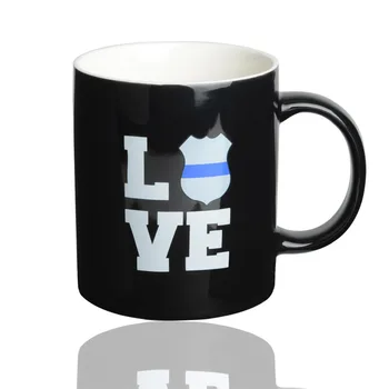  Mavi Çizgi Amerikan ABD Polis Seramik Fincan Kişilik Süt Suyu Limon Kupa Kahve Çay Kupalar Fincan Ev Ofis Drinkware Benzersiz hediye