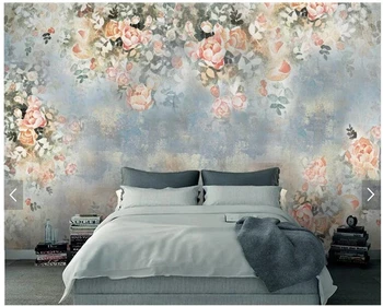  Özel çiçek papel de parede, vintage gül duvar oturma odası yatak odası kanepe TV arka plan ev dekor duvar kağıdı