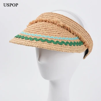  USPOP Yeni Yaz Kapaklar Rafya Saman güneş şapkaları Kadın Geniş Ağız Güneş Gölge plaj şapkaları
