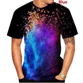  2022 Moda Serin 3d Renkli Baskı Gömlek Dört Sezon Erkek T Shirt Üstleri Rahat Erkek O-Boyun Kısa Kollu Gömlek