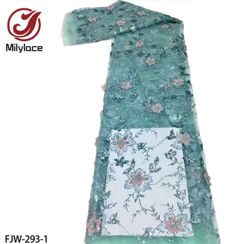  Afrika Dantel Kumaş 2021 yüksek kaliteli dantel Sequins İşlemeli Fransız 3D Çiçek Dantel Tül Örgü Kumaşlar Parti Elbise için FJW-293