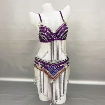 Yeni Sequins Boncuklu oryantal dans kostümü Sutyen + kemer Seti Kadınlar Seksi Sahne Performansı Giyim Kıyafet Rekabet Giyim N21023