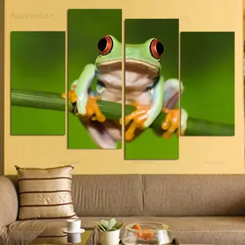  4 Parça Tuval Sanat Kurbağalar Kırmızı Gözler Avcılık Hd baskılı Tuval Boyama duvar sanat posterleri Ev Dekor Resim Oturma Odası için Hiçbir Çerçeve