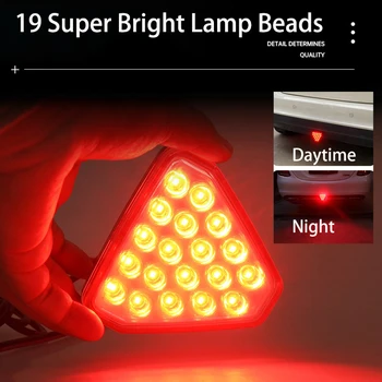 19 LED fren İşığı Üçgen Kırmızı Araba Arka Kuyruk İşık Anti-çarpışma Yanıp Sönen Uyarı Fren Sinyal Lambası 12V Stop Emniyet Lambası