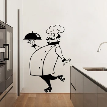  Karikatür Şef Vinil Çıkartması Duvar Sticker Mutfak Ev dekor Aşçı Restoran Dekoratif Duvar