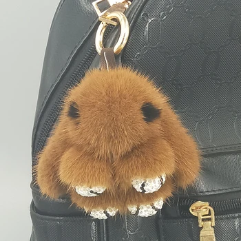  8cm Yeni Tasarım Gerçek Vizon anahtar zincirleri Doğal Kürk Mini Tavşan Anahtarlık İle rhinestone Pençe Sevimli Çanta Kolye Anahtarlık Tutucu