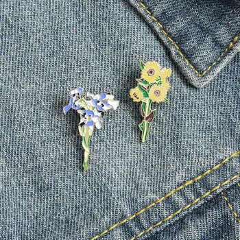  Ayçiçeği Iris Emaye Pimleri Özel Buket Broş Çanta Elbise Yaka Pin Rozeti Bitki Takı Sevgilisi İçin Hediye Kız Arkadaşı