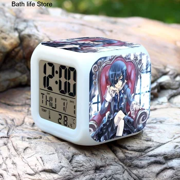  Anime Siyah Butler dijital alarmlı saat Saat Sebastian Ciel Grell Sutcliff Altında Alıcı Led Saatler şekilli kalıp Despertador Oyuncak Bebek