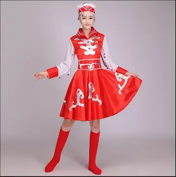  Moğol Dans Kostüm Çin Halk Elbise Kadın Sahne Klasik