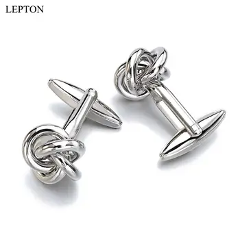  Sıcak Gümüş renk Metal Düğüm Kol Düğmeleri Lepton Marka Paslanmaz Çelik Takı Erkek Knot kol düğmeleri En Iyi Noel Kol Düğmesi gemelos