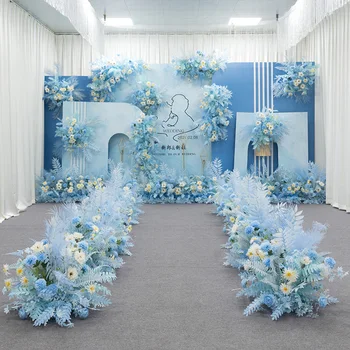  Mavi Serisi Düğün Çiçek Düzenleme yapay Çiçek Sıra Yol Kurşun T Sahne Masa Çiçek Fon Köşe Çiçek Topu