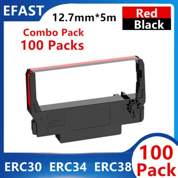  100 Paket ERC30 ERC-30BR 34 38 B / R Uyumlu Kumaş Şerit Kartuşu kullanım için ERC30 ERC34 ERC38 NK506 Yazıcı (Siyah Kırmızı)