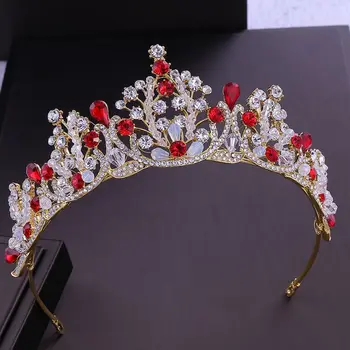  Taç düğün takısı Kuaförlük El Yapımı Kristal Gelin Taç Hairband Opal Tiaras Parti Balo Kraliçesi Kafa Bandı Hoop Parti Mücevher