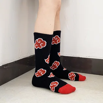  Naruto Akatsuki Kırmızı Bulut Çorap Sasuke Pamuk Çorap Cadılar Bayramı japon animesi Cosplay Yetişkin Çorap doğum günü hediyesi Çocuklar için