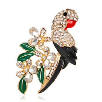  Moda Benzersiz Sevimli Hayvan Broş Kristal Papağan Broş Pin Aksesuarları Giyim Kazak Eşarp Takı Aksesuarları AG065