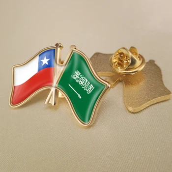  Şili ve Suudi Arabistan Çapraz Çift Dostluk Bayrakları Yaka İğneler Broş Rozetleri