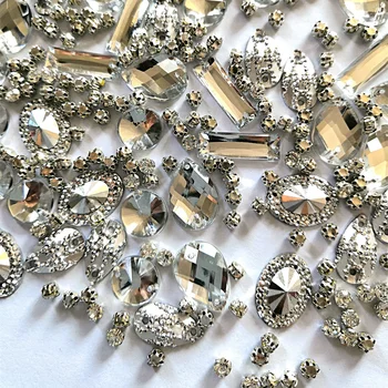 Mix Gümüş 220 adet Dikiş Giyim Konfeksiyon Taşlar ve Kristaller Rhinestones dikmek için Düğün Kadınlar Akşam Şarap Elbise Parti Dıy