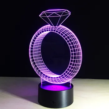  3D görsel elmas yüzük desen gece lambası Akrilik şekil Uzaktan kumanda kablosuz hoparlör Renkli Oda süsleme Severler hediye B05