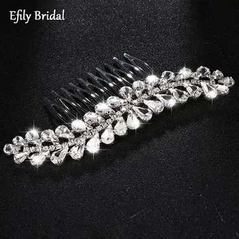  Efily Gümüş Renk düğün suni elmas Kristal Yaprak Saç Tarak Gelin saç aksesuarları Kadınlar için Gelin Başlığı Nedime Hediye