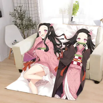  Japonya Anime Battaniye iblis avcısı Kamado Nezuko Sevimli Battaniye Pazen kanepe battaniyesi Yetişkin Çocuklar Atmak özel battaniye Yatak 150x200