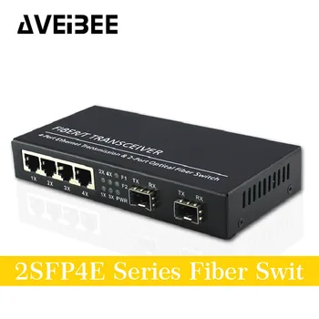  AVEIBEE 4 Port 10/100/1000M Gigabit Ethernet Anahtarı Ethernet Fiber Optik Medya Dönüştürücü 4RJ45 ve 2 * SFP fiber