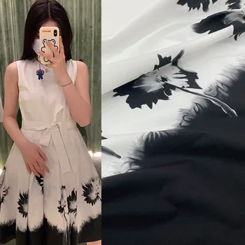  145cm Genişlik Moda Siyah Ve Beyaz Mürekkep Kravat boya Desen Pamuklu Kumaş Kadın Elbise Bluz Pantolon DIY Kumaş Dikiş Malzemesi