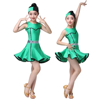  Çocuk Profesyonel Latin Dans Kostümleri Kızlar Latin Balo Salonu Dans Giyim Çocuklar Latin Yeşil Dans Kostümleri