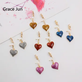  Grace Haziran 5 Renkler Mevcut Altın Renk Renkli Kalp Klip Küpe Piercing Olmadan Moda Güzel Küçük Klip Küpe Yeni