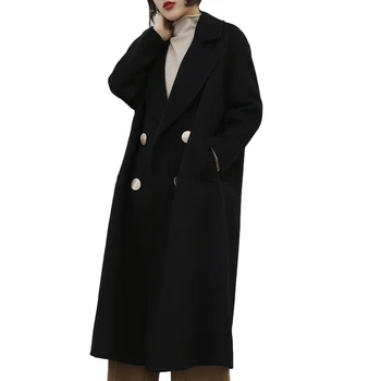  2021 Sonbahar yün paltolar Kadın Çift yüzlü Yün Ceket Yeni Moda Siyah Kruvaze kadın giyim Manteau Femme Gmm139