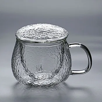  Japon çay bardağı çekiç, üç parçalı set, isıya dayanıklı, şeffaf cam, filtre kapağı ile, çekiç su bardağı