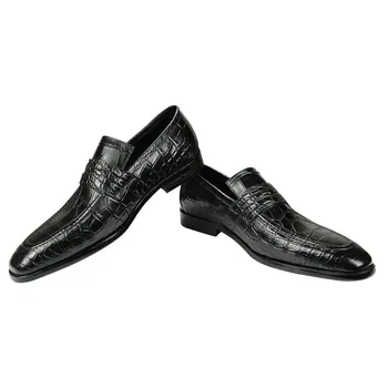  Erkek Hakiki deri ayakkabı Yetişkin Özel Slip-On Casual Oxford Ayakkabı Tasarımcısı Açık Sürüş Lüks Siyah Serisi Domuz Derisi Astar