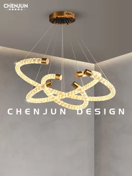  Işık lüks kristal avize lamba Oturma odası Post-Modern Basit yuvarlak halka yatak odası Yemek Odası Modeli lobi ışık