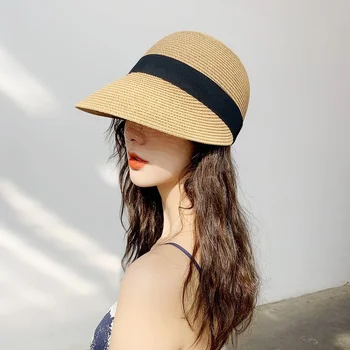  Hasır Binicilik şapkaları Kadın Yaz Güneşlik Güneş Koruyucu Taze Kore Tüm Maç Moda Japon Moda Doruğa güneş şapkası