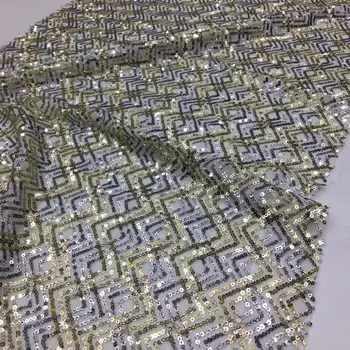  (5 yards / pc) yeni Afrika Fransız dantel tam işlemeli elastik sequins net dantel kumaş bling bling parti elbise FZZ1006