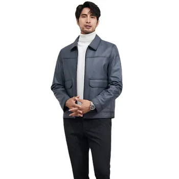  Doğal Hakiki Deri Elbise erkek Deri Ceket Ceket Koyun Derisi Yaka Sonbahar Kış Trendi Tek Deri Kürk jaqueta de couro