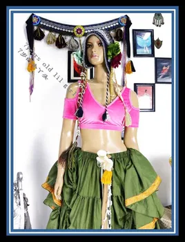  kadife Yağ Şans Tribal Choli oryantal dans kostüm damla kısa kollu üst FB63