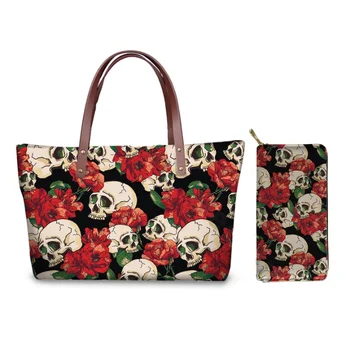 Tote Çanta Kadınlar İçin Kırmızı Çiçek Kafatası Desen Çantalar Ve çanta seti 2021 Yeni Moda Askılı Çanta Bolso Bandolera Mujer