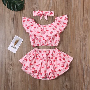  Kız Giysileri 2020 Yenidoğan Bebek Kız Kolsuz yaz giysileri Kısa Kollu Üstleri Şort Kafa Bandı 3 adet
